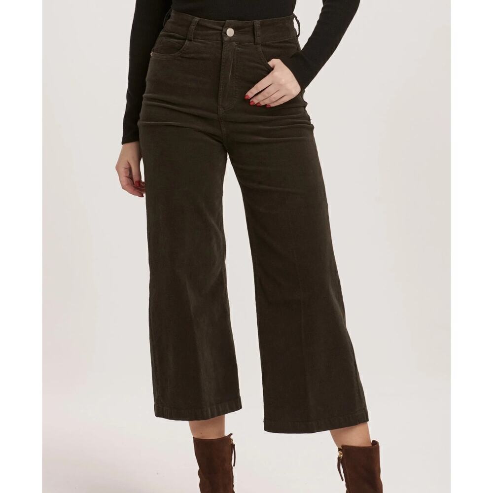Dear John Audrey Wide Leg Corduroy Pants | Forest Pine, Olive, 32P, NWT